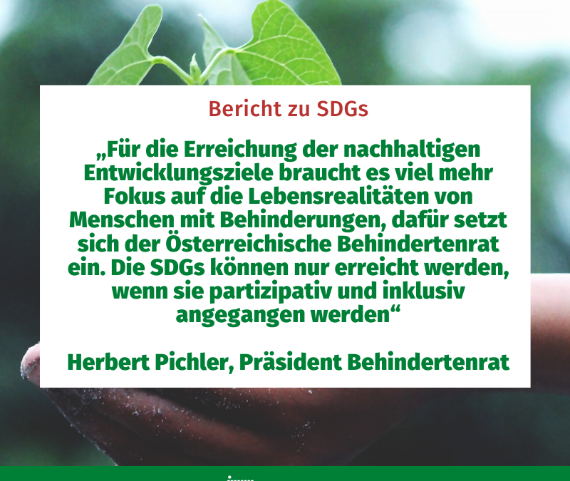 „Für die Erreichung der nachhaltigen Entwicklungsziele braucht es viel mehr Fokus auf die Lebensrealitäten von Menschen mit Behinderungen, dafür setzt sich der Österreichische Behindertenrat ein. Die SDGs können nur erreicht werden, wenn sie partizipativ und inklusiv angegangen werden“ Herbert Pichler, Präsident Behindertenrat