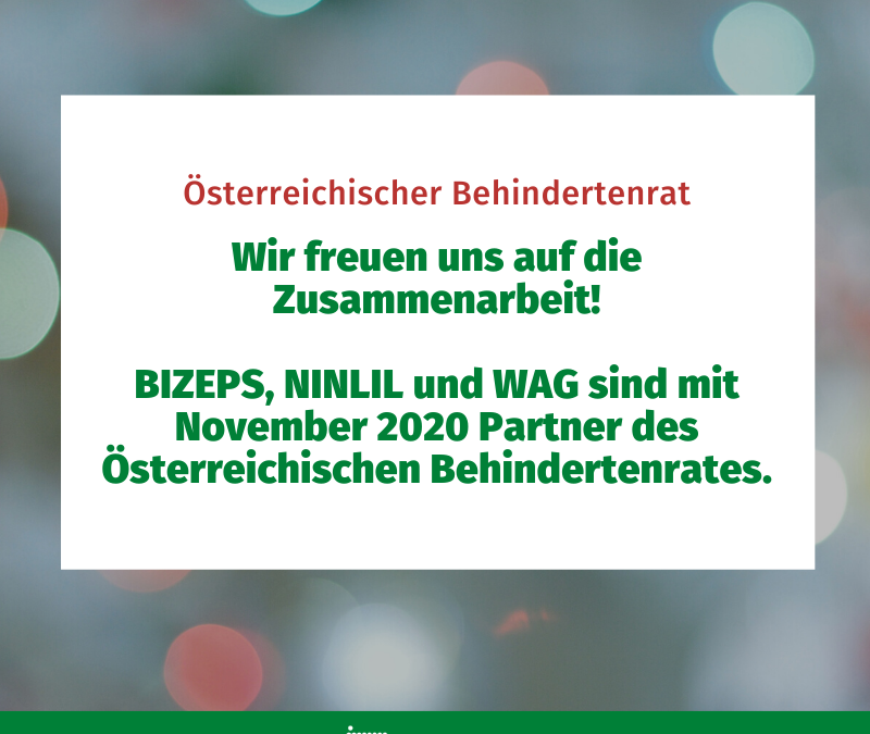 Wir freuen uns auf die Zusammenarbeit! Bizeps, Ninlil und WAG sind mit November 2020 Partner des Österreichischen Behindertenrates
