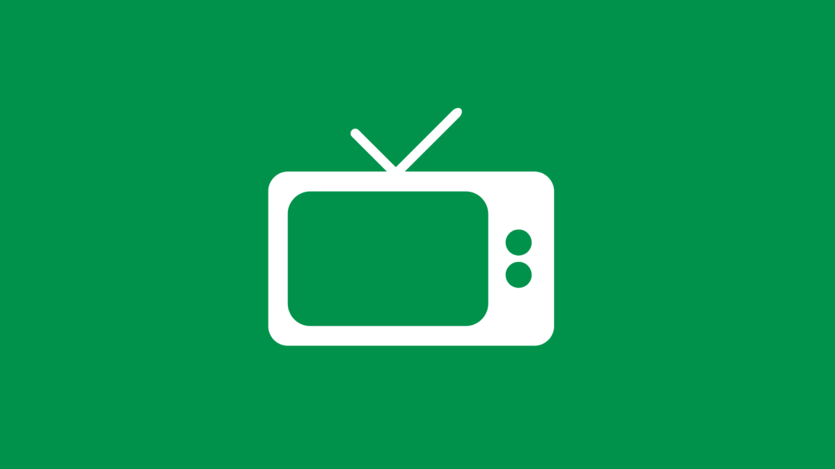 grünes Rechteck mit weißem gezeichnetem Fernsehgerät