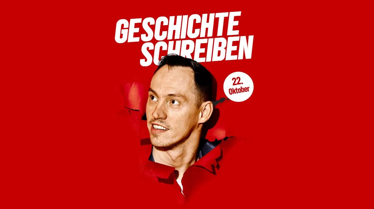 Screenshot islamalijaj.ch, freigestelltes Portrait von Islam Alijaj auf rotem Hintergrund mit folgendem Text: 22. Oktober. Geschichte schreiben