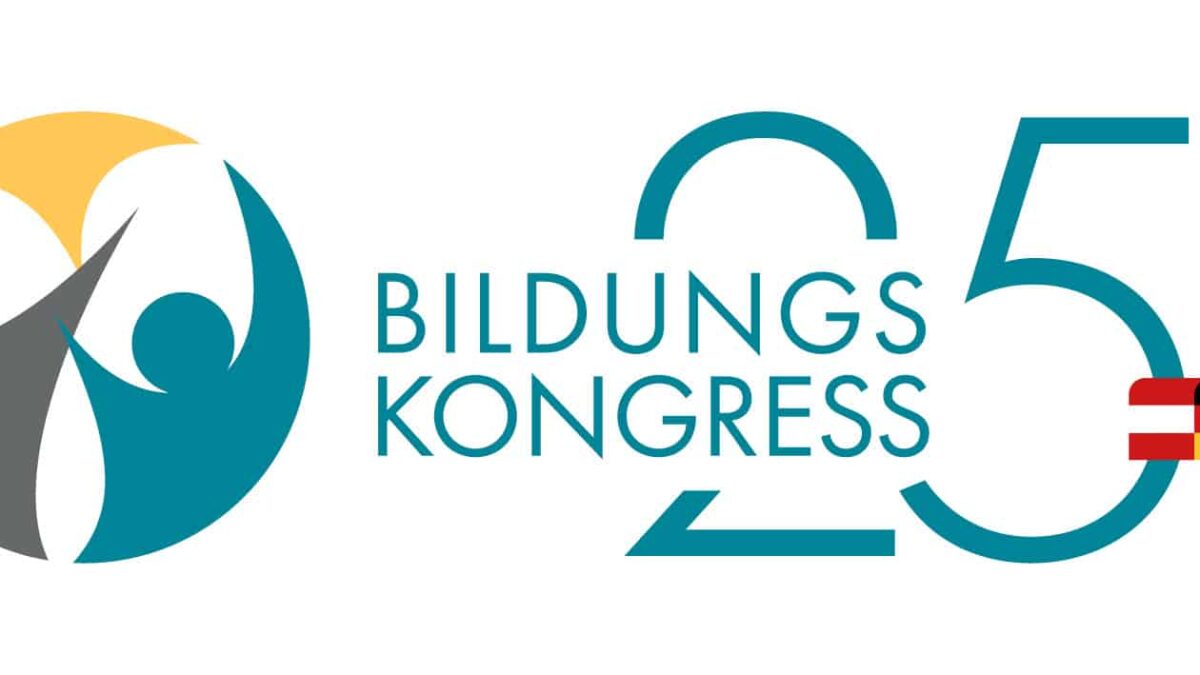 Logo Bildungskongress 2025 auf weißem Hintergrund, zu sehen sind die Flaggen von Österreich, Deutschland und der Schweiz