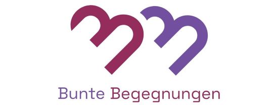 pink-lila Logo mit 2 angedeuteten "B"s. Darunter Text "Bunte Begegnungen"