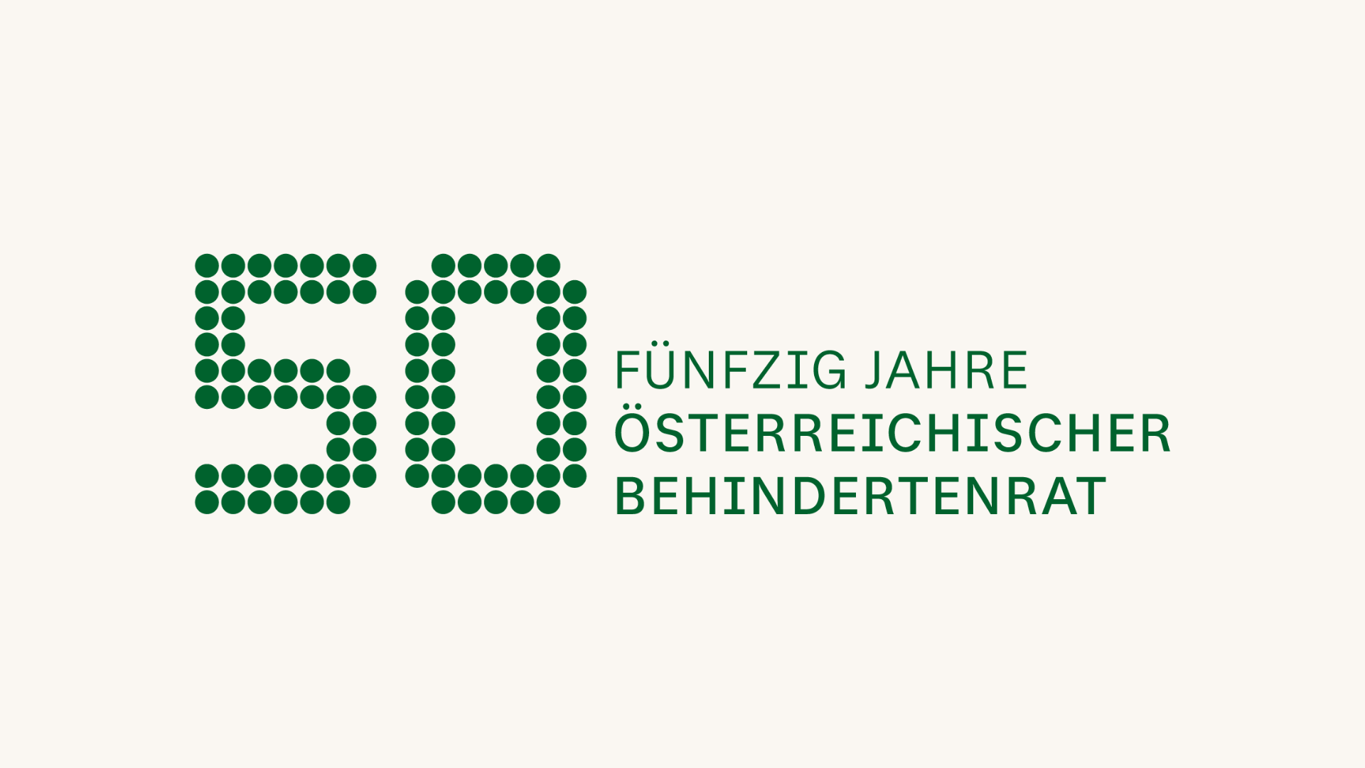 Logo 50 Jahre Österreichischer Behindertenrat, grüne Schrift auf weißem Hintergrund