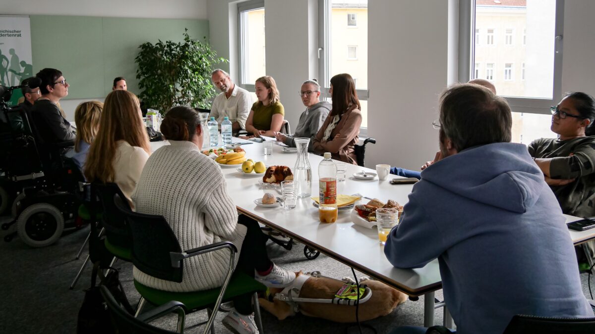 Teilnehmer des Disability Leadership Lehrgangs und Vertreter des Österreichischen Behindertenrats beim gemeinsamen Stammtisch und Austausch.